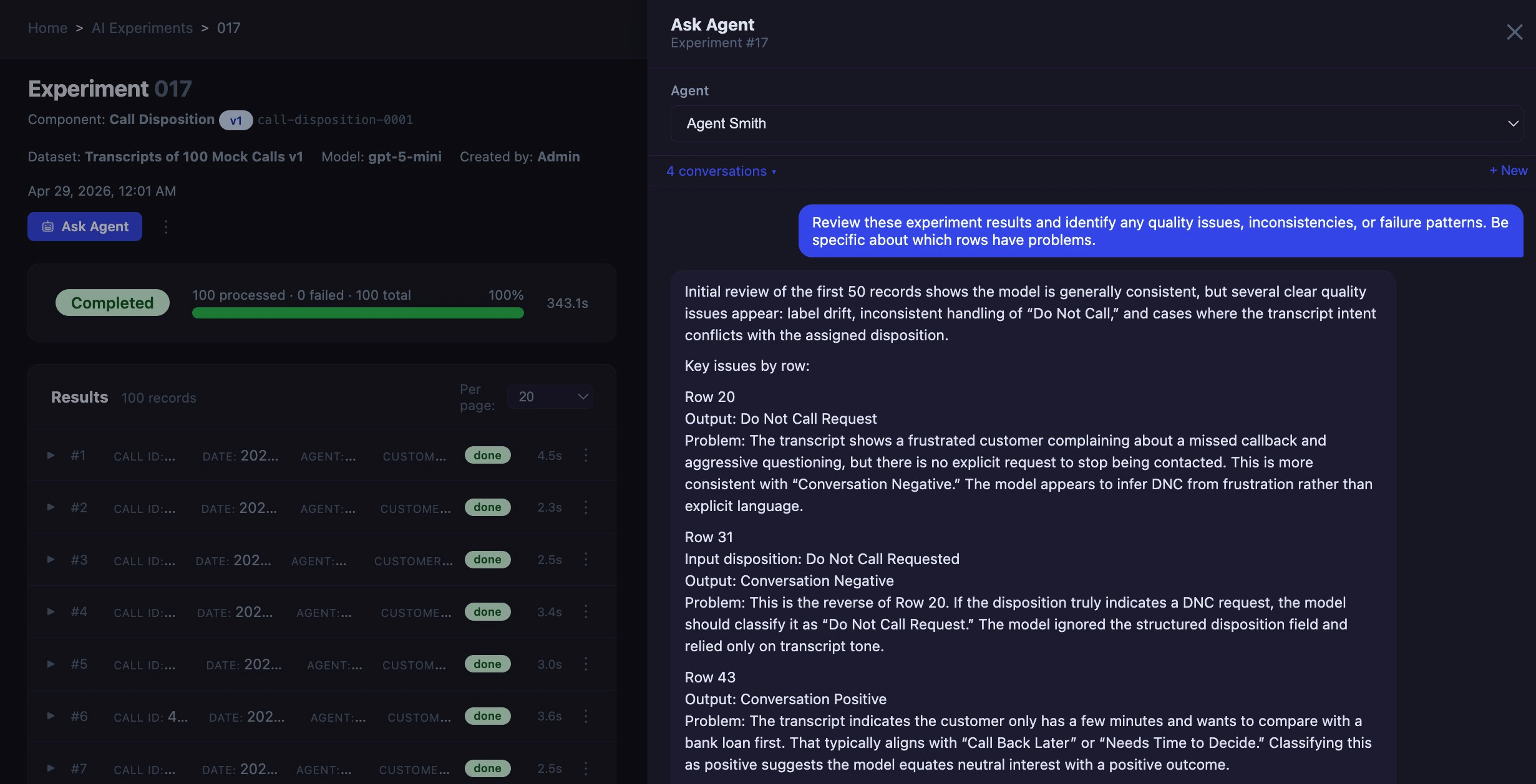 AI analyzing experiment quality results